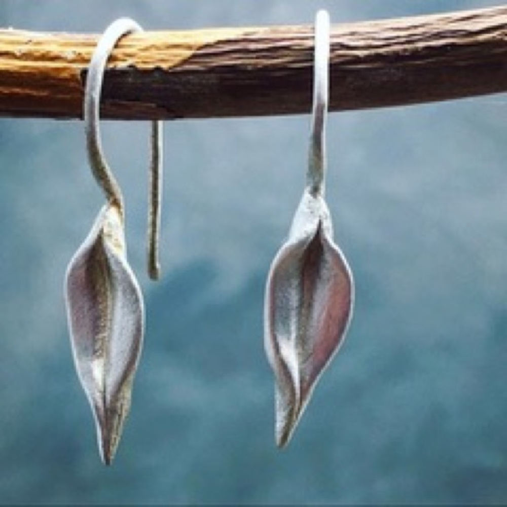 Sterling silver leaf organic shaped leaves - Picture 2 of 6